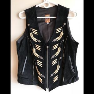 Western Black Suede Hand Beaded Vest